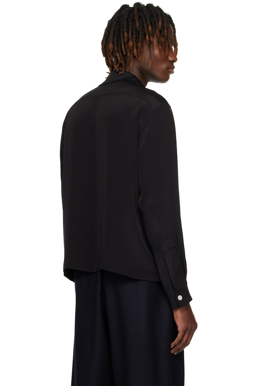 Silk satin shirt.

· Open spread collar
· Button closure
· Gathered ribbon appliqués at front
· Buttoned barrel cuffs

This item is part of a limited run of 71.

Supplier color: Black