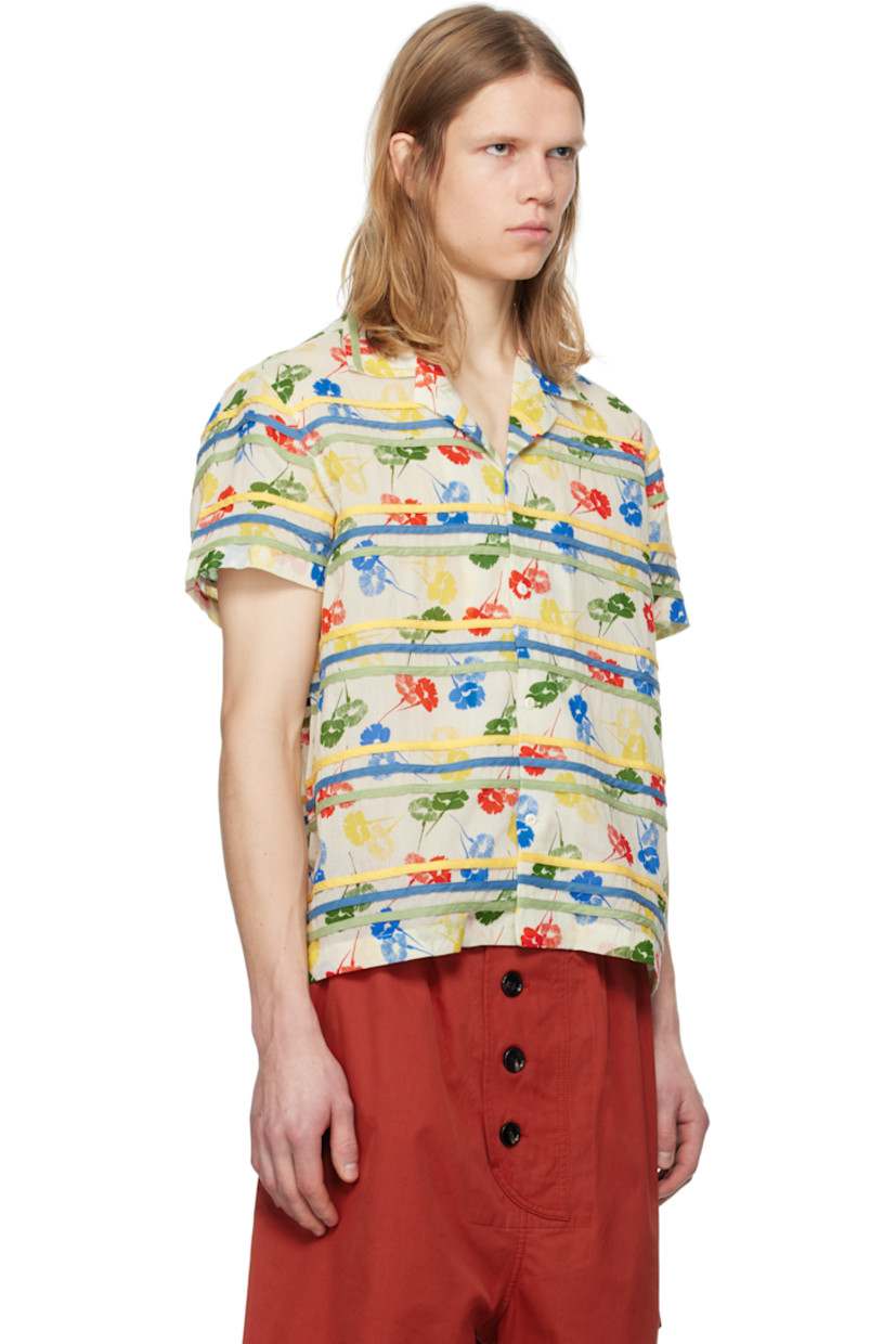 Plain-woven cotton shirt. Stripe appliqués and floral pattern printed throughout.

· Open spread collar
· Button closure

This item is part of a limited run of 98.

Supplier color: White multi