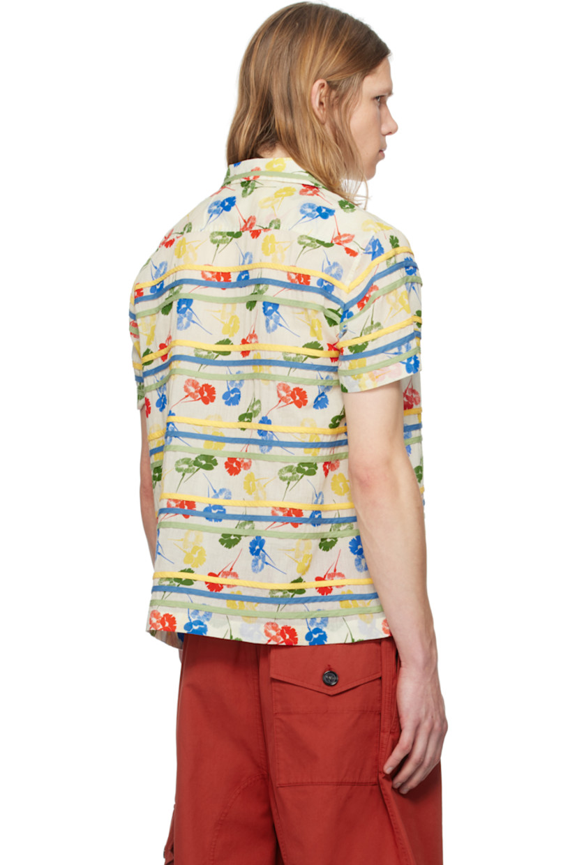 Plain-woven cotton shirt. Stripe appliqués and floral pattern printed throughout.

· Open spread collar
· Button closure

This item is part of a limited run of 98.

Supplier color: White multi