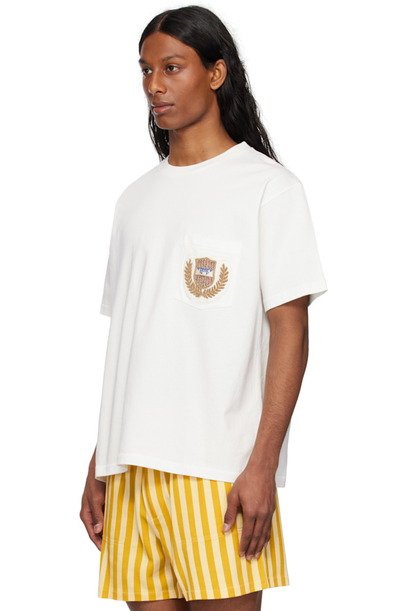 Cotton jersey T-shirt.

· Rib-knit crewneck
· Beaded logo appliqué at patch pocket

This item is part of a limited run of 290.

Supplier color: Cream