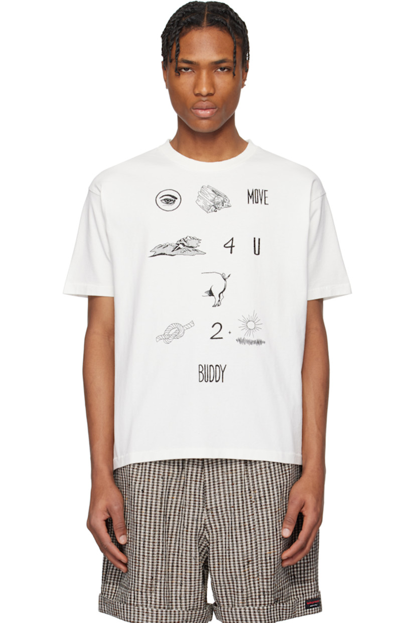 Cotton jersey T-shirt.

· Rib-knit crewneck
· Text and graphics embroidered at front

This item is part of a limited run of 138.

Supplier color: Cream