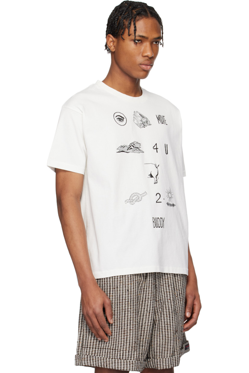 Cotton jersey T-shirt.

· Rib-knit crewneck
· Text and graphics embroidered at front

This item is part of a limited run of 138.

Supplier color: Cream