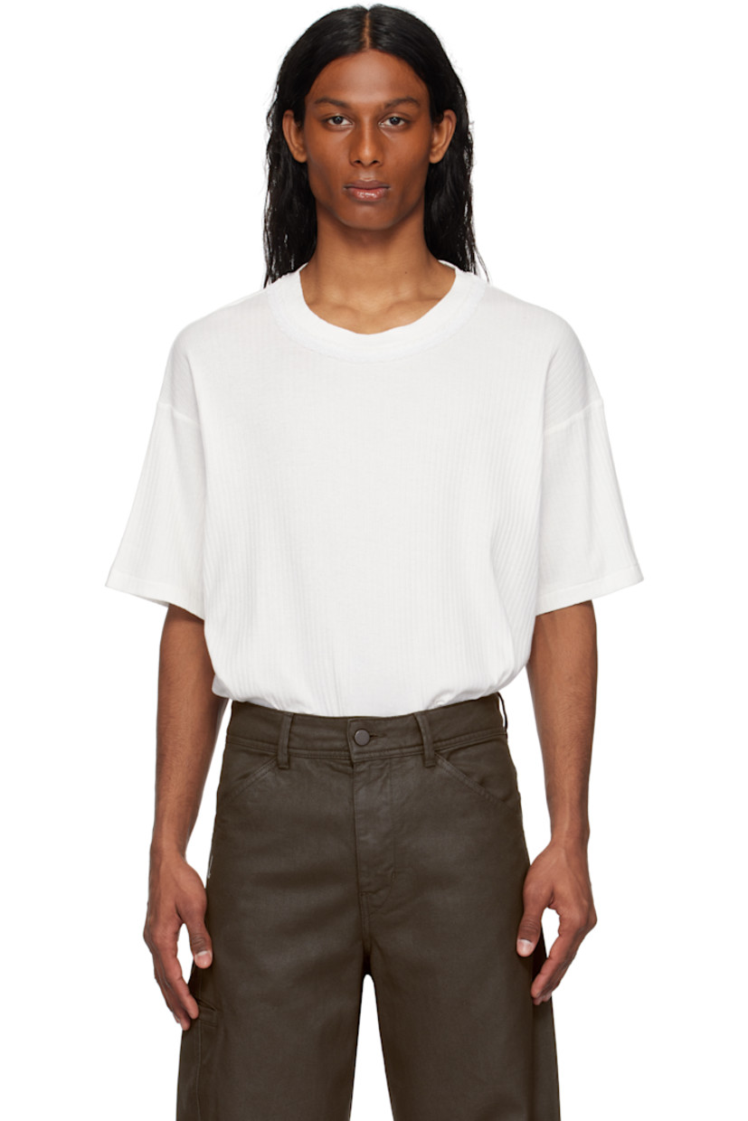 Cotton ribbed jersey T-shirt.

· Beaded detailing at crewneck
· Dropped shoulders

This item is part of a limited run of 100.

Part of the Salt Marsh collection. 

Supplier color: Cream
