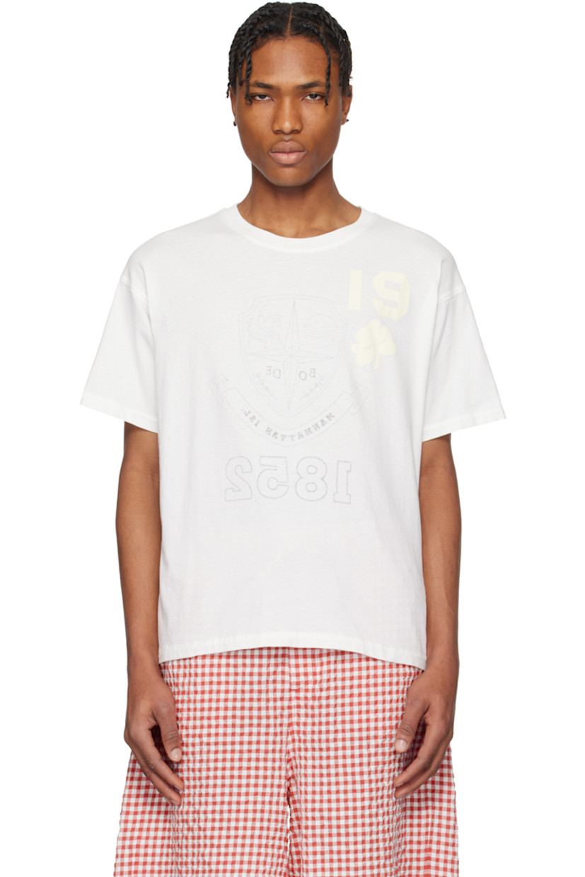 Reversible cotton jersey T-shirt.

Reverse in white cotton jersey.

· Lightweight and semi-sheer
· Rib-knit crewneck
· Text and graphic printed at front
· Text and logo graphic printed at interior

This item is part of a limited run of 203.

Supplier color: Cream
