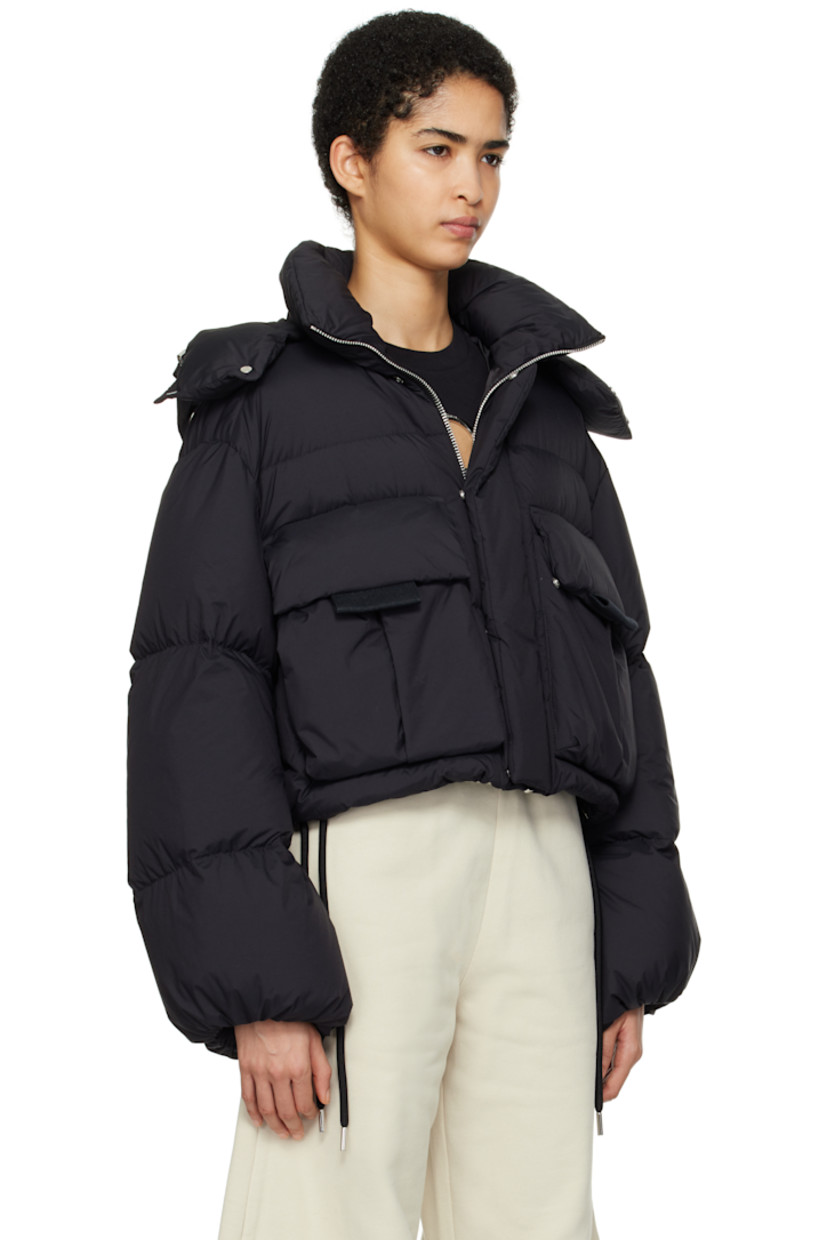 Quilted and down-filled nylon taffeta jacket.

· DIST-certified down
· Grommets and bungee-style drawstring at detachable hood
· Funnel neck
· Zip closure with press-stud placket
· Flap pockets
· Self-tie drawstrings at partially elasticized hem
· Cropped hem
· Dropped shoulders
· Embroidered logo patch with O-ring at sleeve

Part of the Moncler Genius x Willow Smith collaboration.

Supplier color: Black

Fill 1: 90% goose down, 10% goose feather. Fill 2: 100% polyester.