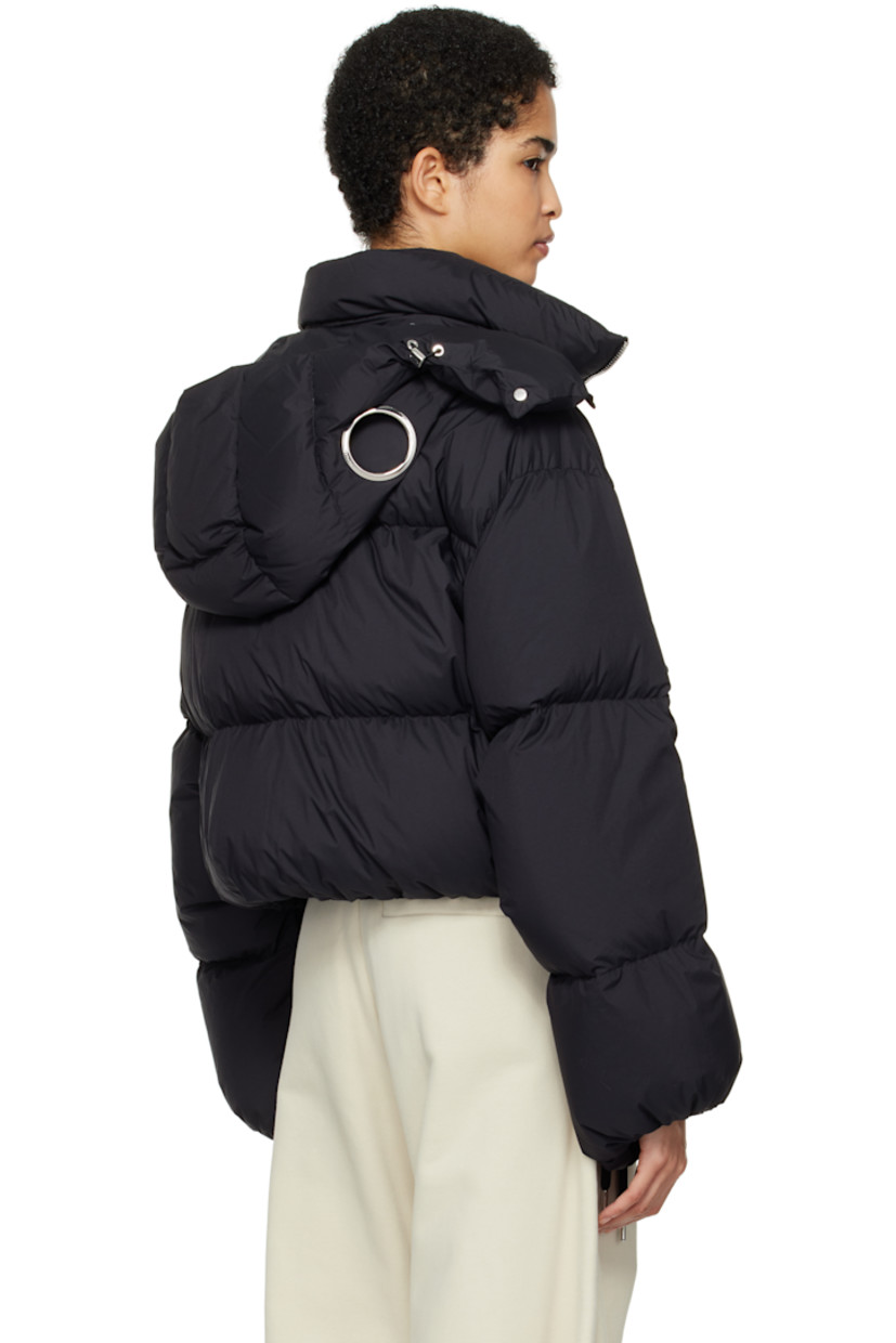 Quilted and down-filled nylon taffeta jacket.

· DIST-certified down
· Grommets and bungee-style drawstring at detachable hood
· Funnel neck
· Zip closure with press-stud placket
· Flap pockets
· Self-tie drawstrings at partially elasticized hem
· Cropped hem
· Dropped shoulders
· Embroidered logo patch with O-ring at sleeve

Part of the Moncler Genius x Willow Smith collaboration.

Supplier color: Black

Fill 1: 90% goose down, 10% goose feather. Fill 2: 100% polyester.