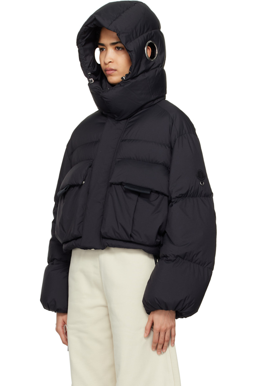 Quilted and down-filled nylon taffeta jacket.

· DIST-certified down
· Grommets and bungee-style drawstring at detachable hood
· Funnel neck
· Zip closure with press-stud placket
· Flap pockets
· Self-tie drawstrings at partially elasticized hem
· Cropped hem
· Dropped shoulders
· Embroidered logo patch with O-ring at sleeve

Part of the Moncler Genius x Willow Smith collaboration.

Supplier color: Black

Fill 1: 90% goose down, 10% goose feather. Fill 2: 100% polyester.