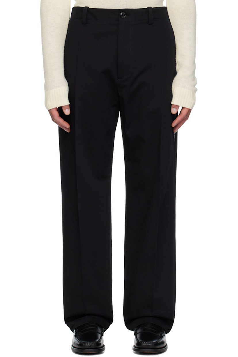 Cotton gabardine trousers.

· Belt loops
· Four-pocket styling
· Zip fly
· Creased legs
· Logo and text embroidered at outseam

Part of the Moncler Genius x FRGMT by Hiroshi Fujiwara collaboration.

Supplier color: Black