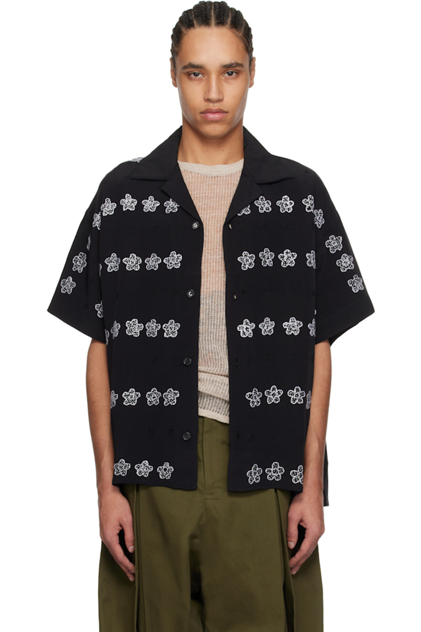 Silk sateen shirt. Hand-embroidered graphics throughout.

· Open spread collar
· Button closure
· Dropped shoulders

Supplier color: Black