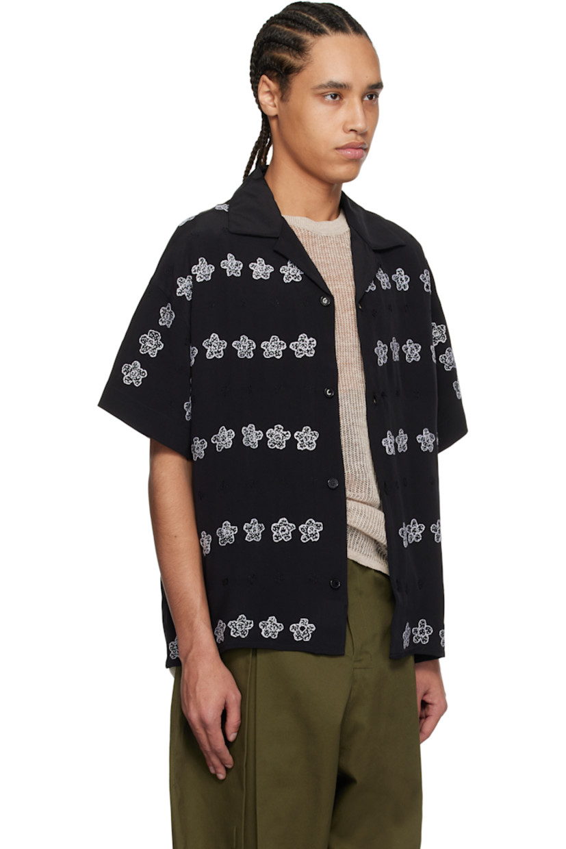 Silk sateen shirt. Hand-embroidered graphics throughout.

· Open spread collar
· Button closure
· Dropped shoulders

Supplier color: Black