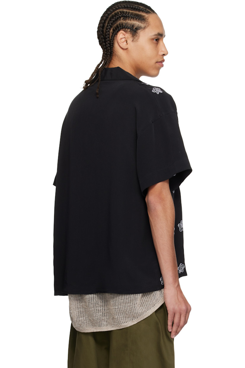 Silk sateen shirt. Hand-embroidered graphics throughout.

· Open spread collar
· Button closure
· Dropped shoulders

Supplier color: Black