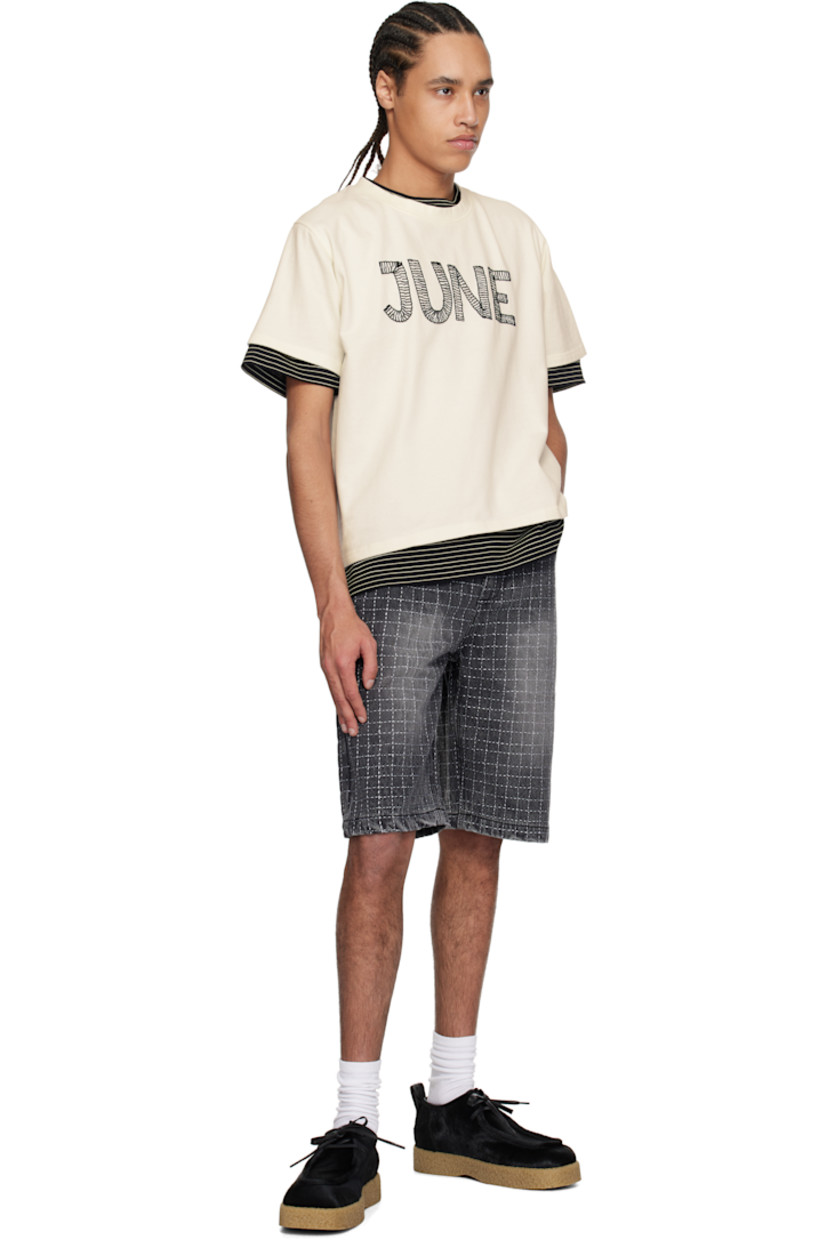 Non-stretch denim shorts. Fading and embroidered detailing throughout.

· Belt loops
· Five-pocket styling
· Zip fly
· Leather logo patch at back waistband
· Logo-engraved gunmetal-tone hardware

Supplier color: Black