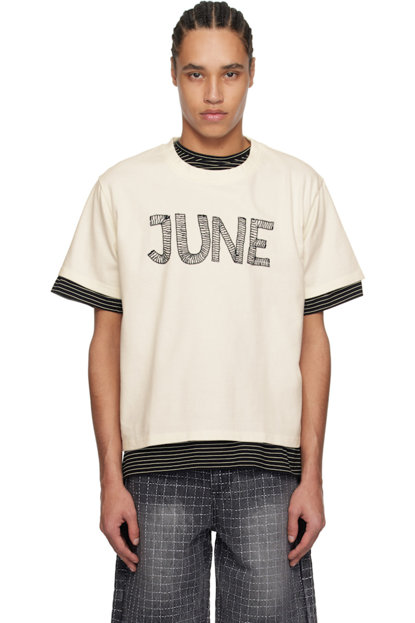 Cotton jersey T-shirt.

· Rib-knit crewneck
· Hand-embroidered text at chest
· Cropped hem
· Dropped shoulders

Supplier color: White