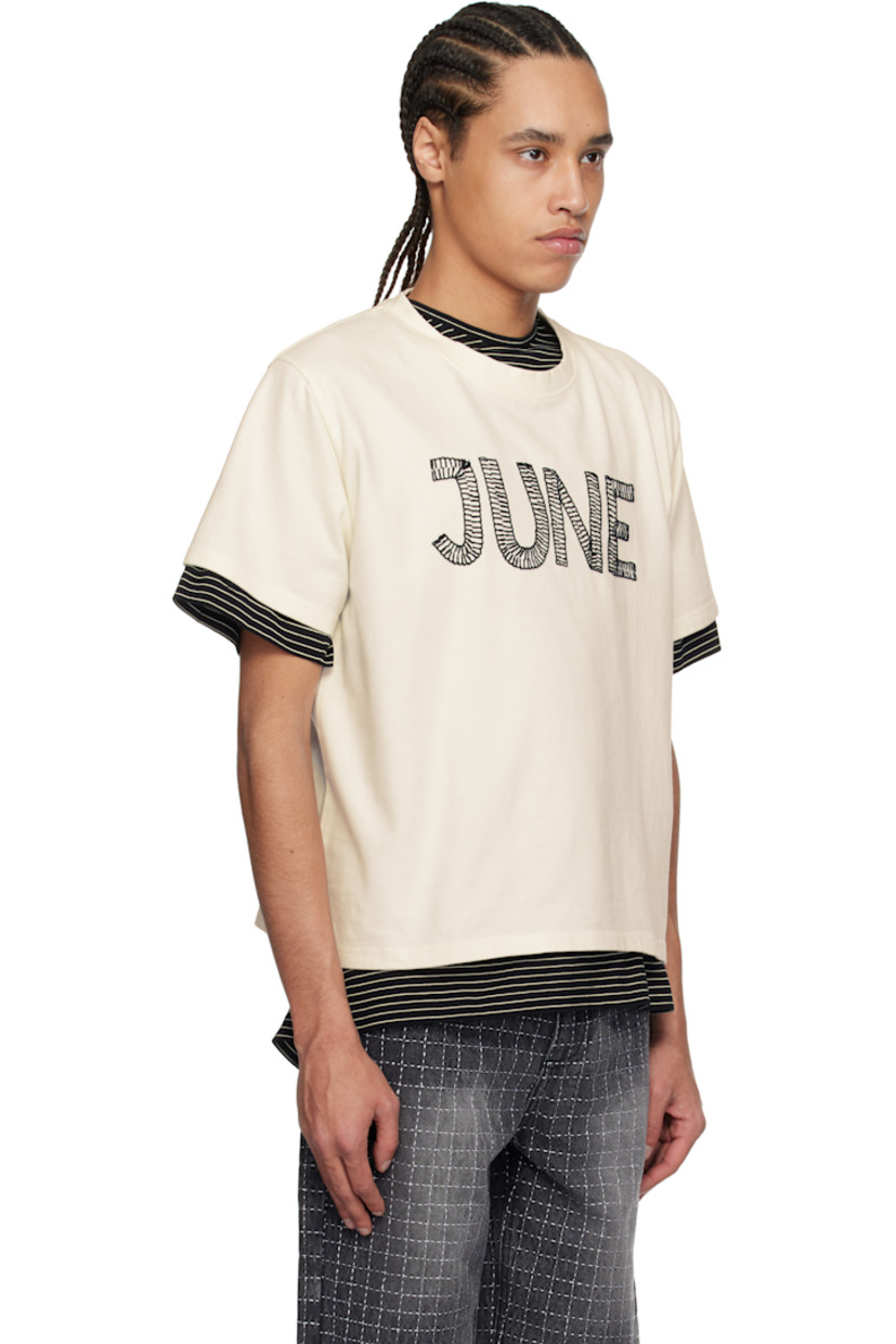Cotton jersey T-shirt.

· Rib-knit crewneck
· Hand-embroidered text at chest
· Cropped hem
· Dropped shoulders

Supplier color: White