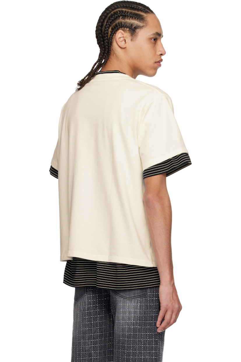 Cotton jersey T-shirt.

· Rib-knit crewneck
· Hand-embroidered text at chest
· Cropped hem
· Dropped shoulders

Supplier color: White