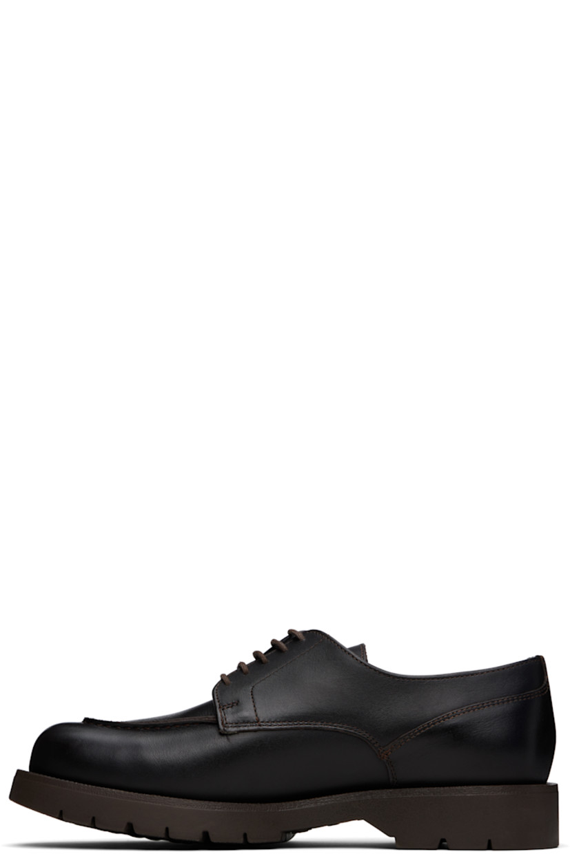 Buffed leather derbys in brown.

· LWG-certified leather
· Moc toe
· Lace-up closure
· Buffed leather and faux-suede lining
· Lugged rubber sole

Supplier color: Brown