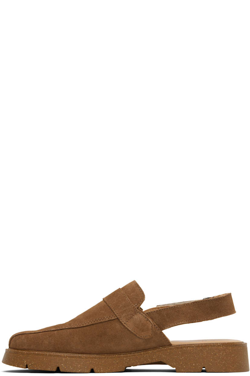 Suede sandals in tan.

· LWG-certified leather
· Pin-buckle strap at vamp
· Velcro slingback strap
· Buffed leather lining
· Treaded recycled rubber sole
· Gold-tone hardware

Supplier color: Cognac