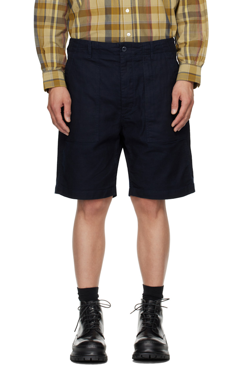 Basket-woven cotton- and linen-blend shorts. 

· Belt loops 
· Concealed drawstring at waistband
· Four-pocket styling
· Zip fly

Supplier color: Dk. navy CL java cloth
