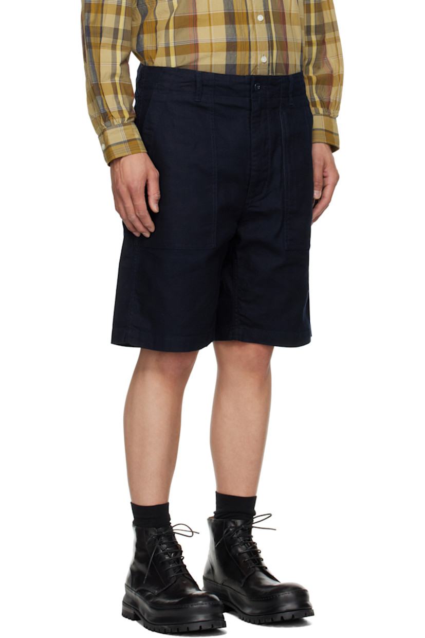 Basket-woven cotton- and linen-blend shorts. 

· Belt loops 
· Concealed drawstring at waistband
· Four-pocket styling
· Zip fly

Supplier color: Dk. navy CL java cloth