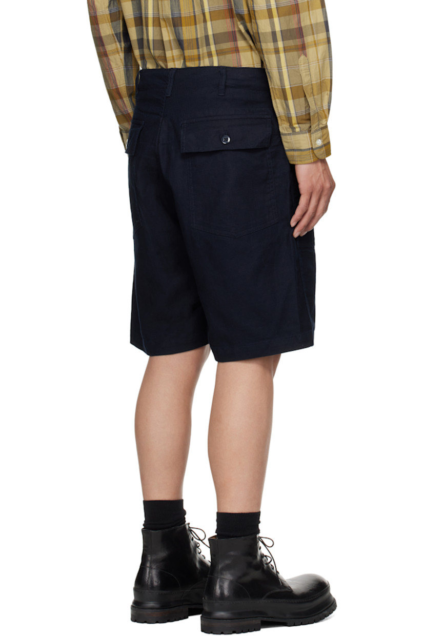 Basket-woven cotton- and linen-blend shorts. 

· Belt loops 
· Concealed drawstring at waistband
· Four-pocket styling
· Zip fly

Supplier color: Dk. navy CL java cloth