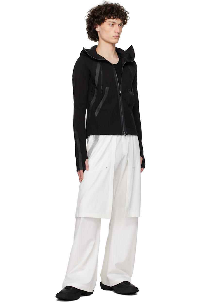 Cotton jersey hoodie. Nylon ripstop panels throughout. 

· Paneled construction 
· Drawstring at hood
· Two-way zip closure
· Patch pockets
· Press-stud hardware at front and back collar 

Supplier color: Black