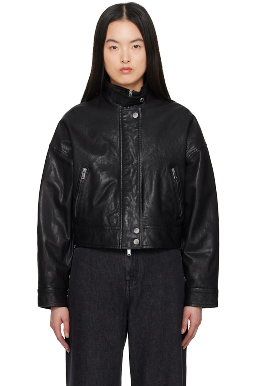 Buffed nappa lambskin jacket. 

· Press-stud tab at stand collar
· Concealed two-way zip closure with press-stud placket 
· Zip pockets
· Cropped hem 
· Dropped shoulders
· Pleats at single press-stud barrel cuffs 
· Adjustable press-stud tabs at back hem
· Full satin lining
· Logo-engraved silver-tone hardware

Supplier color: Black