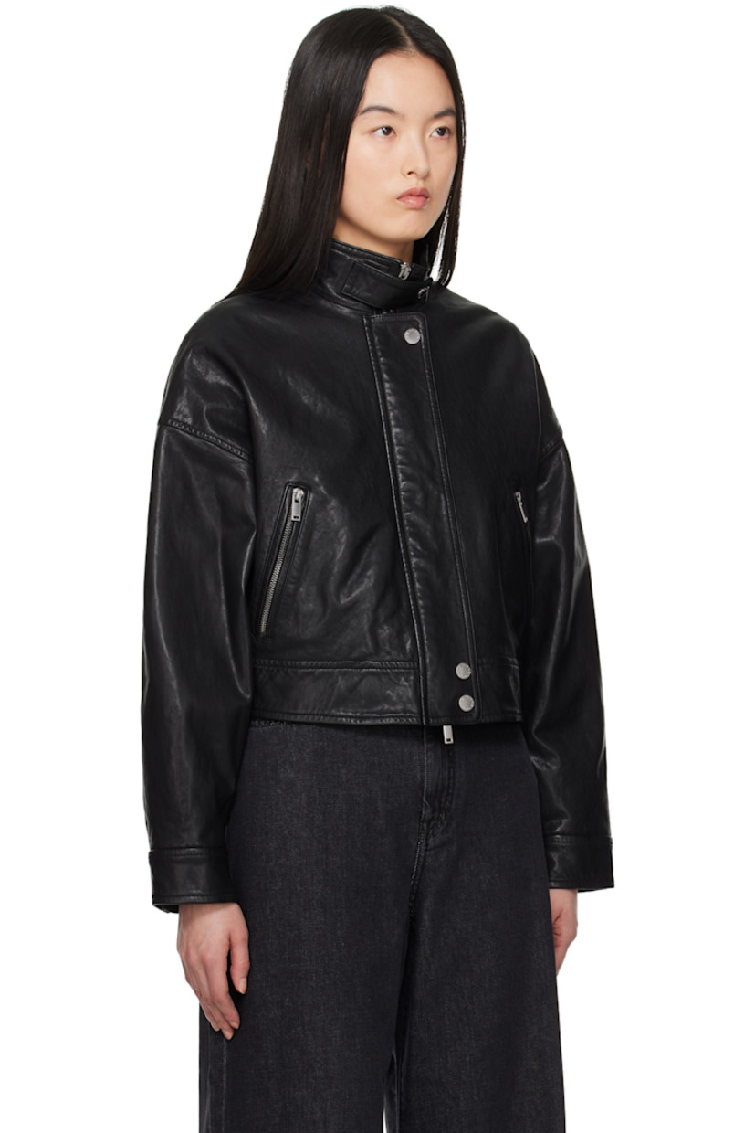 Buffed nappa lambskin jacket. 

· Press-stud tab at stand collar
· Concealed two-way zip closure with press-stud placket 
· Zip pockets
· Cropped hem 
· Dropped shoulders
· Pleats at single press-stud barrel cuffs 
· Adjustable press-stud tabs at back hem
· Full satin lining
· Logo-engraved silver-tone hardware

Supplier color: Black