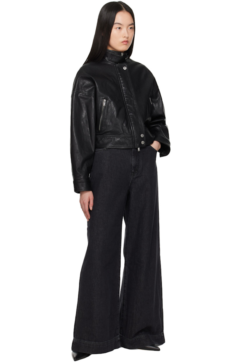 Buffed nappa lambskin jacket. 

· Press-stud tab at stand collar
· Concealed two-way zip closure with press-stud placket 
· Zip pockets
· Cropped hem 
· Dropped shoulders
· Pleats at single press-stud barrel cuffs 
· Adjustable press-stud tabs at back hem
· Full satin lining
· Logo-engraved silver-tone hardware

Supplier color: Black