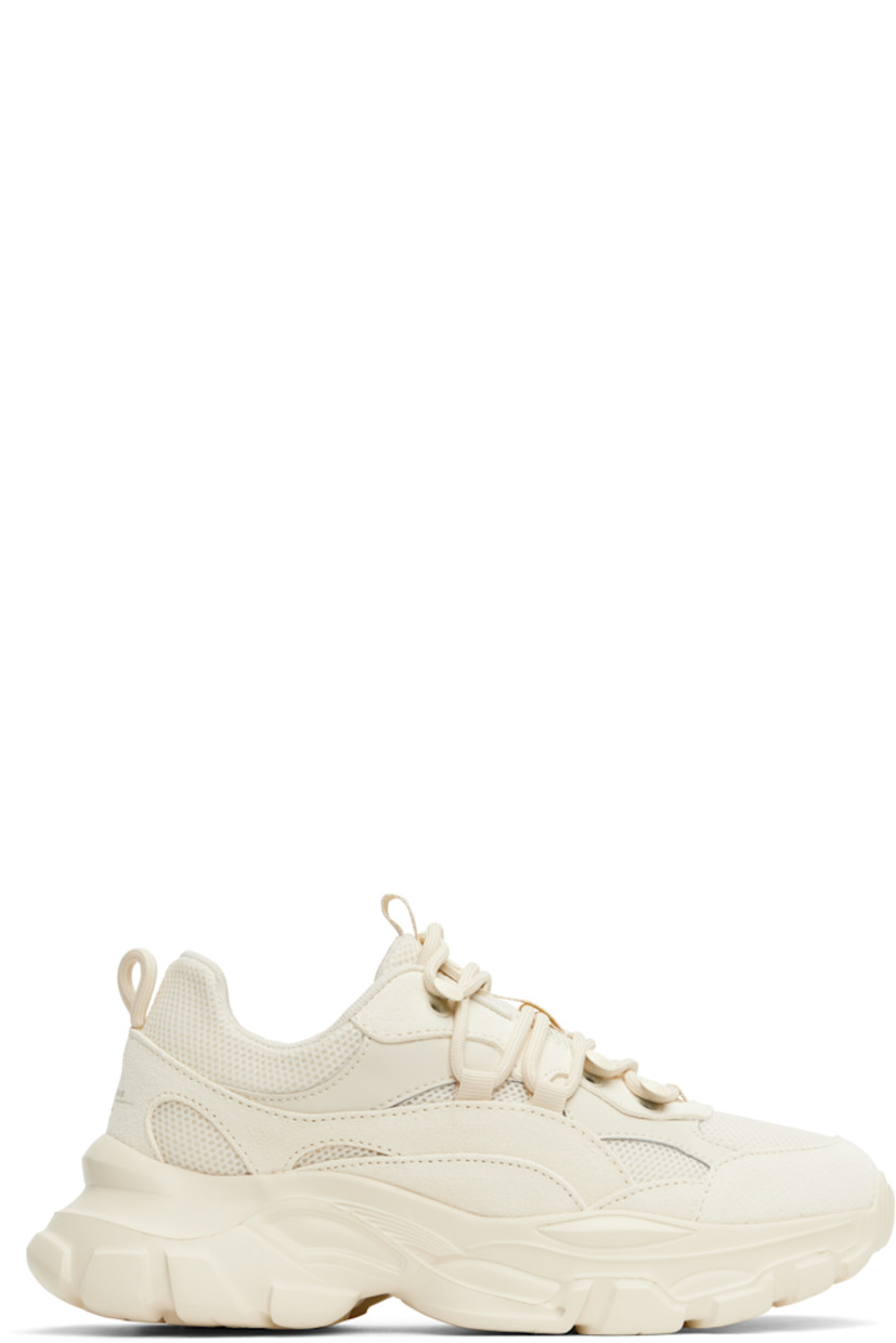Low-top mesh, calfskin suede, and buffed calfskin sneakers in off-white.

· Lace-up closure
· Logo patch and pull-loop at padded tongue
· Padded collar
· Pull-loop at heel tab
· Logo bonded at heel counter
· Mesh lining
· Treaded rubber sole

Supplier color: Ivory