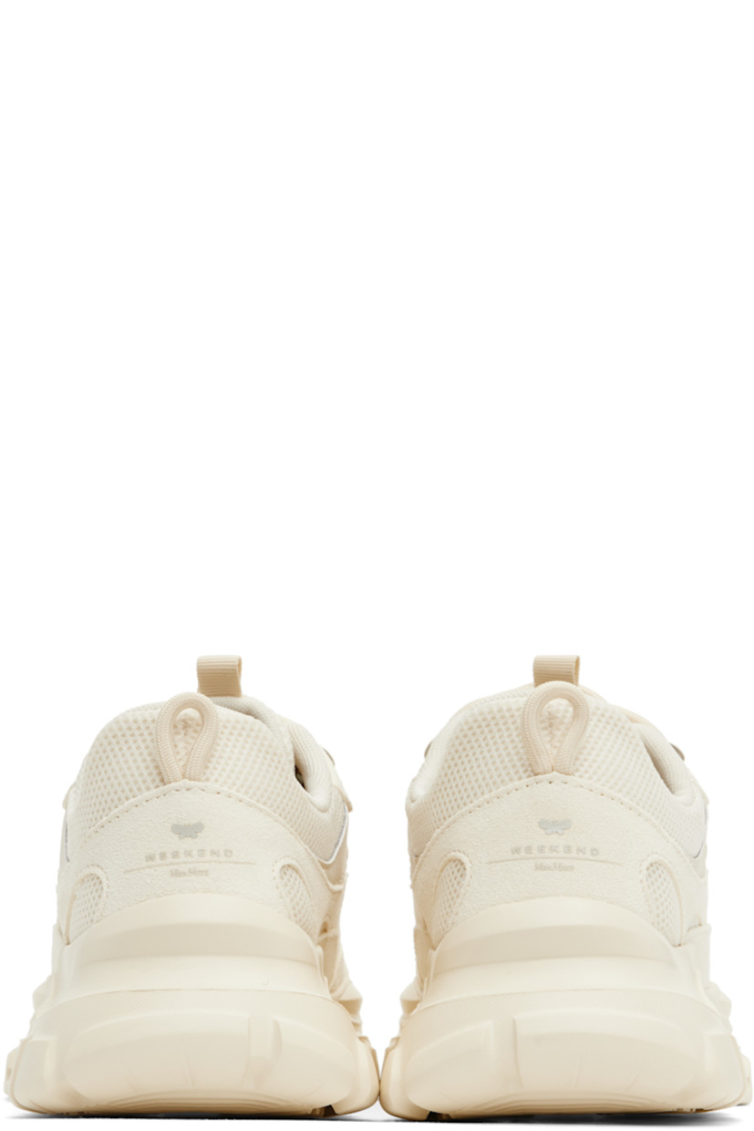 Low-top mesh, calfskin suede, and buffed calfskin sneakers in off-white.

· Lace-up closure
· Logo patch and pull-loop at padded tongue
· Padded collar
· Pull-loop at heel tab
· Logo bonded at heel counter
· Mesh lining
· Treaded rubber sole

Supplier color: Ivory