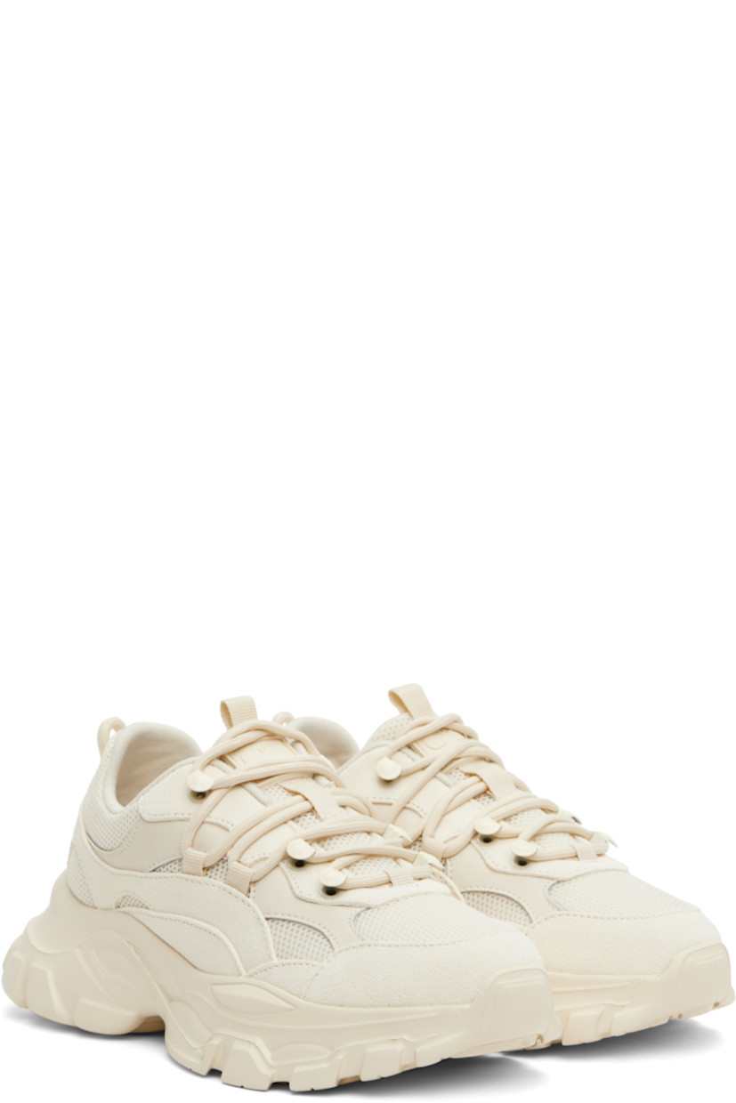 Low-top mesh, calfskin suede, and buffed calfskin sneakers in off-white.

· Lace-up closure
· Logo patch and pull-loop at padded tongue
· Padded collar
· Pull-loop at heel tab
· Logo bonded at heel counter
· Mesh lining
· Treaded rubber sole

Supplier color: Ivory