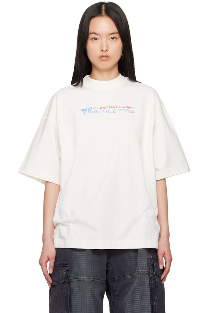 Cotton jersey T-shirt.

· Rib-knit crewneck
· Faded logo and text printed at chest
· Dropped shoulders

Supplier color: Vintage white