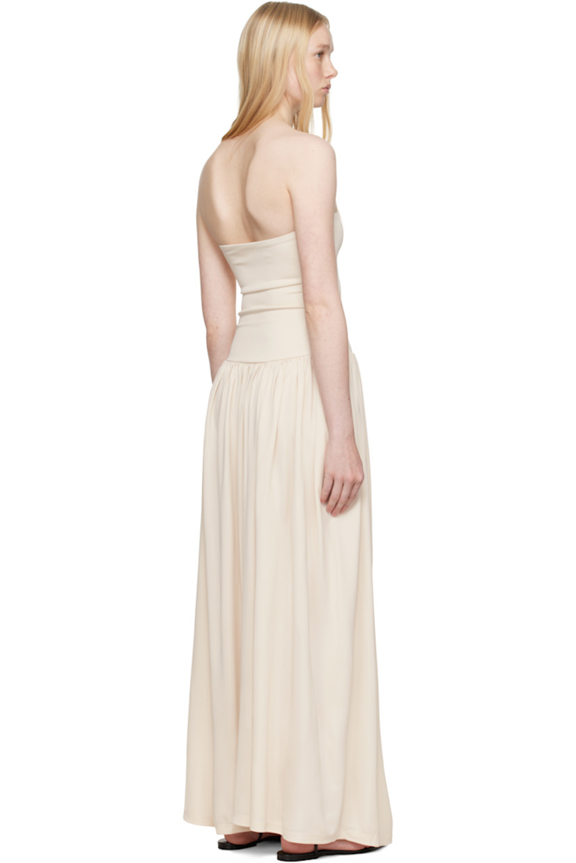 Viscose jersey maxi dress. 

· Straight neck
· Gathering at waist
· Concealed zip closure at side seam

Supplier color: Off-White