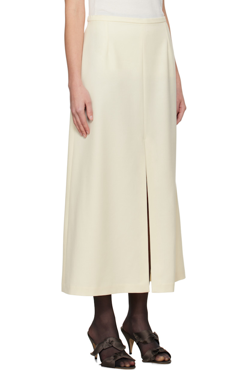 Stretch virgin wool- and cashmere-blend twill midi skirt.

· Darts at waistband
· Vent at front and back hem 
· Zip closure at side seam
· Unlined

Supplier color: Off white