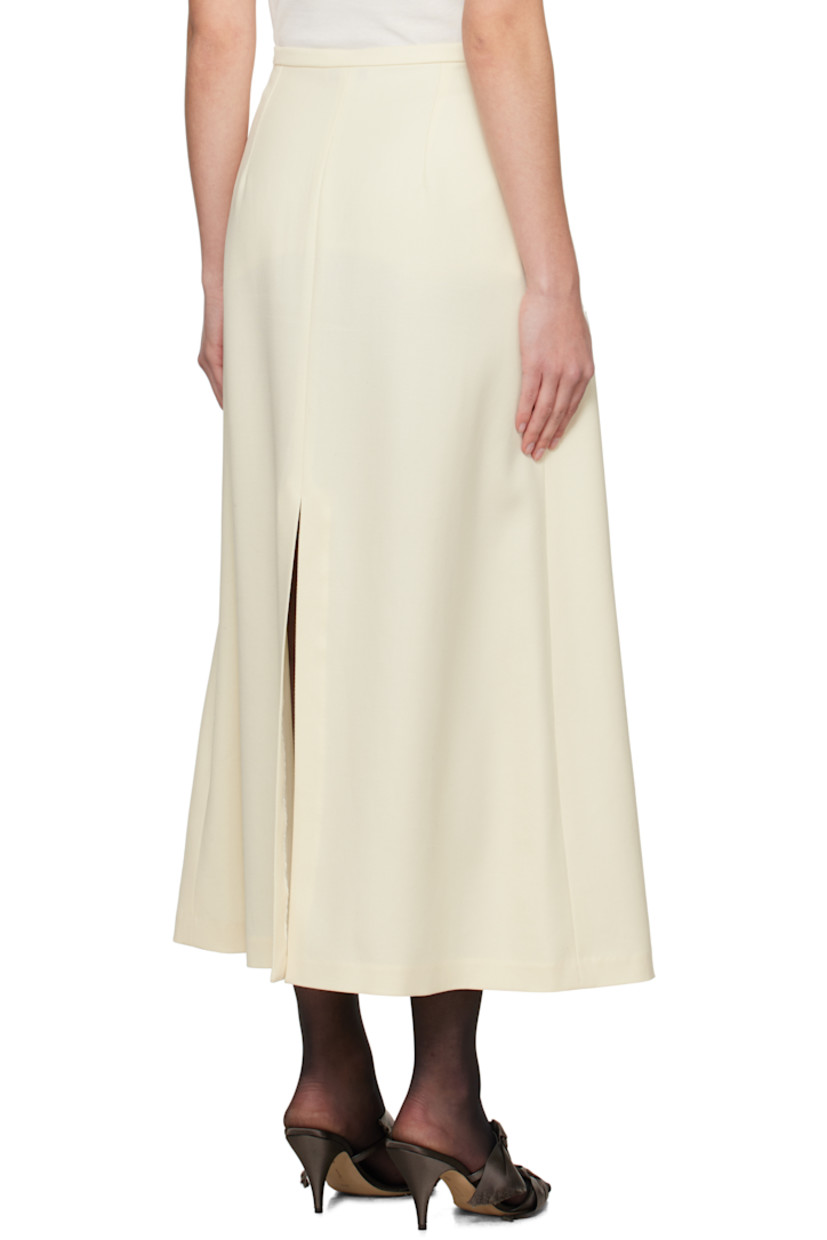 Stretch virgin wool- and cashmere-blend twill midi skirt.

· Darts at waistband
· Vent at front and back hem 
· Zip closure at side seam
· Unlined

Supplier color: Off white