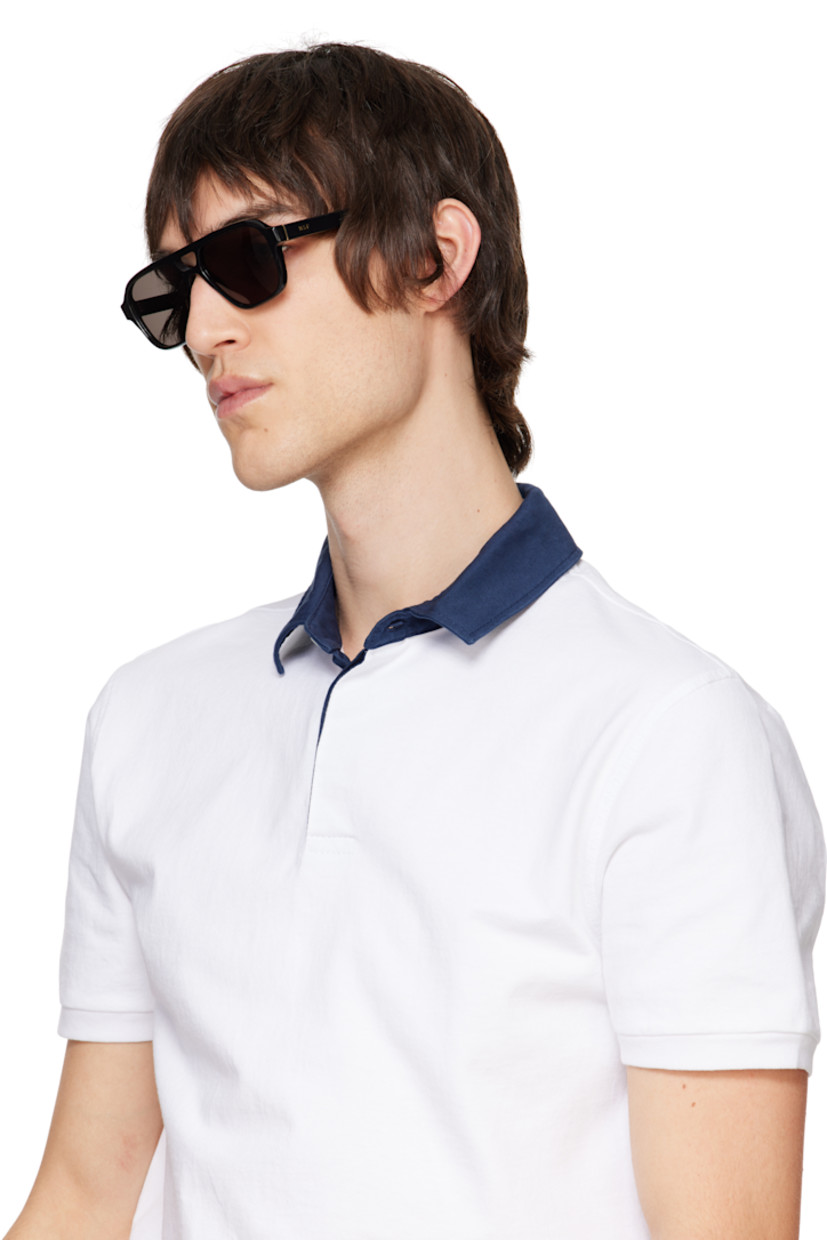Handcrafted aviator-style acetate-frame sunglasses in black.

· Black lenses
· 100% UVA/UVB protection, Category 3
· Double bridge
· Integrated nose pads
· Inset logo hardware at temples
· Includes pouch
· Size: 56.15 145

Supplier color: Black