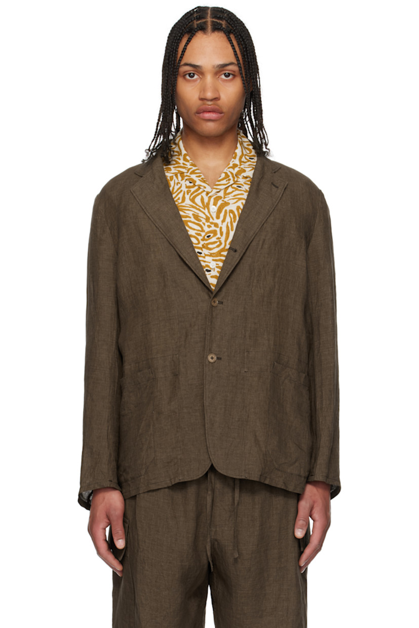 Yarn-dyed linen hopsack blazer.

· Notched lapel
· Button closure
· Patch pockets
· Unlined

Supplier color: Brown