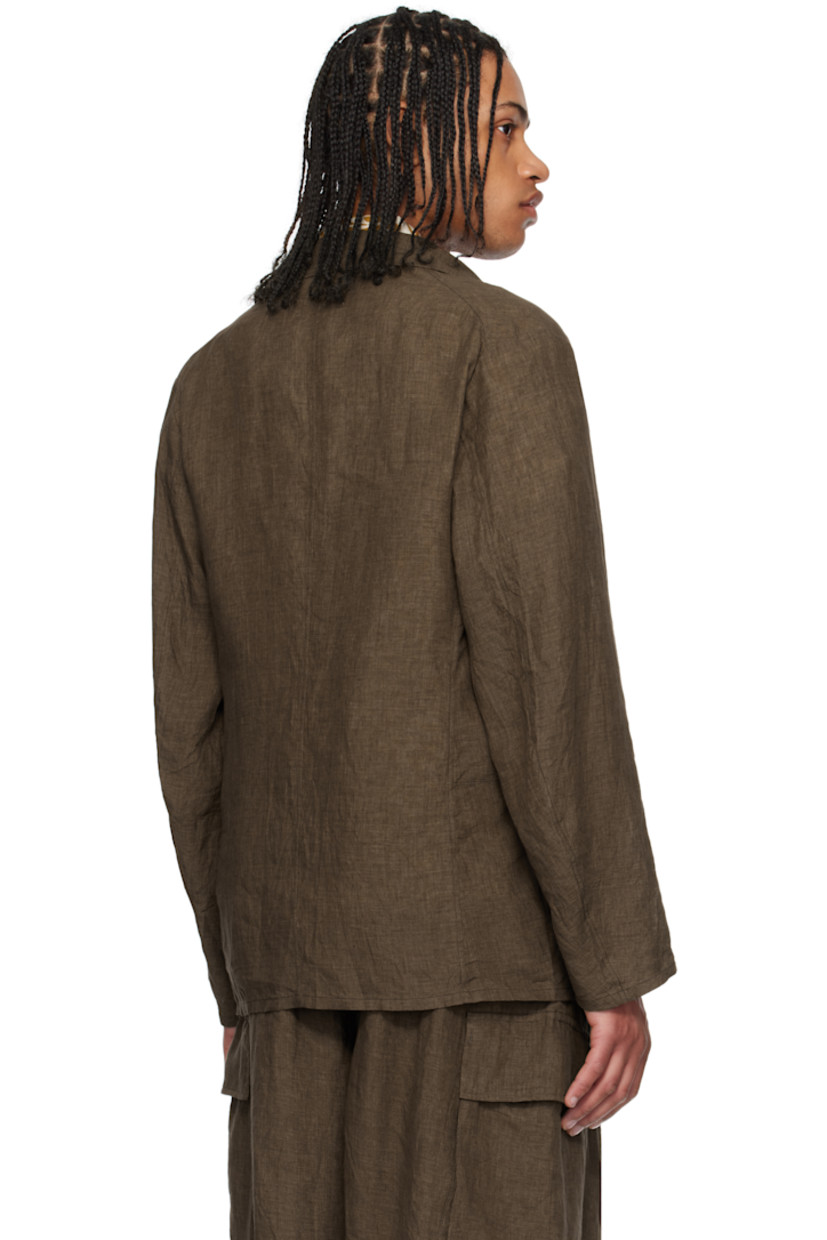 Yarn-dyed linen hopsack blazer.

· Notched lapel
· Button closure
· Patch pockets
· Unlined

Supplier color: Brown