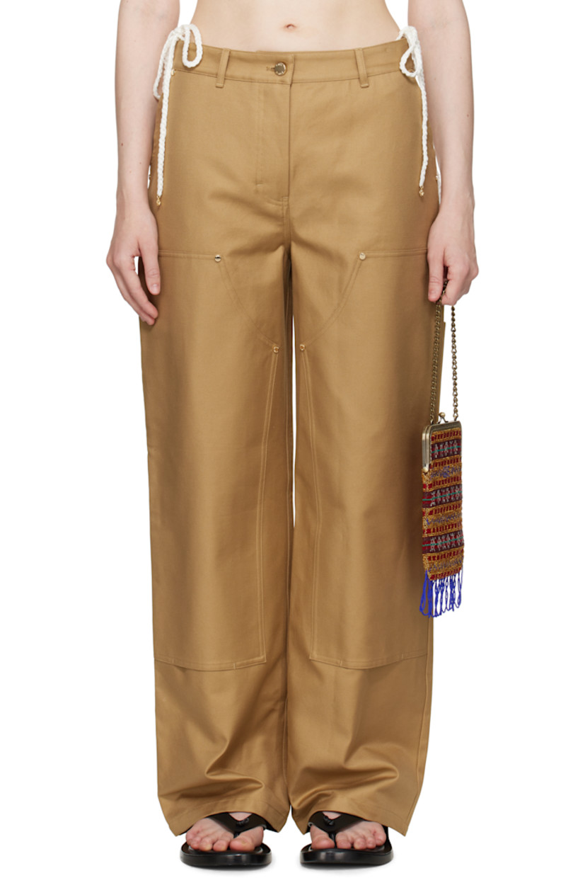 Straight-leg cotton drill trousers.

· Belt loops
· Four-pocket styling
· Zip fly
· Patch pockets at outseam
· Patch pocket and hammer loop at outseam
· Logo flag at back leg

Supplier color: Ecru