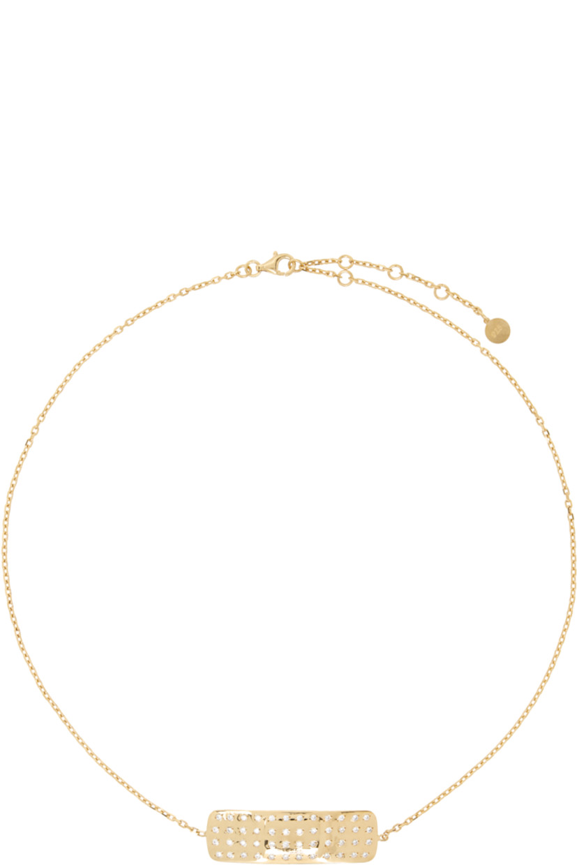 Cable chain choker in gold-tone sterling silver.

· Graphic pendant with cubic zirconia stones
· Logo disc at adjustable lobster-clasp fastening
· L18"

Supplier color: Gold vermeil