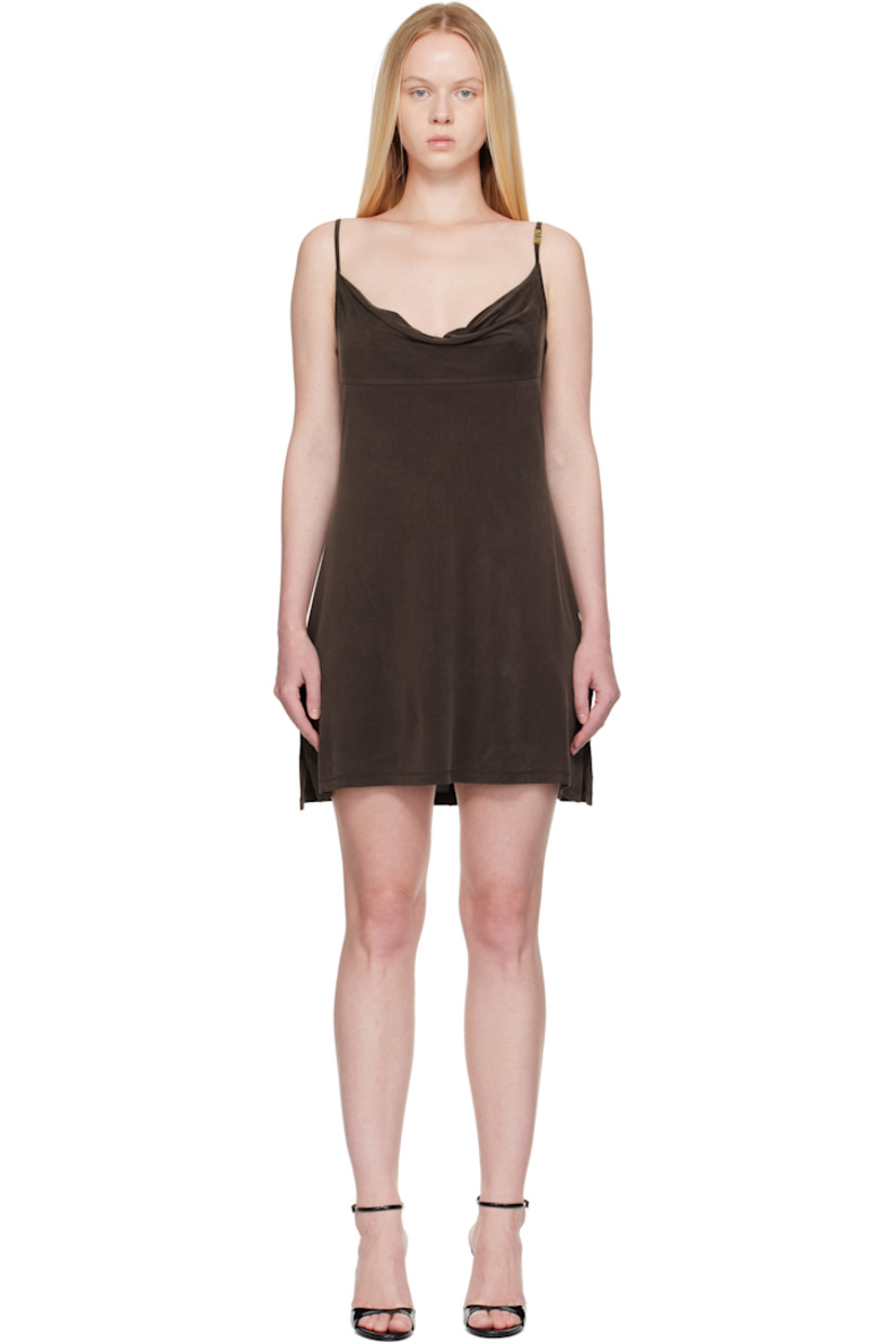 Stretch cupro sateen midi dress.

· Cowl neck
· Logo hardware at shoulder strap
�· Adjustable shoulder straps
· Tennis-tail hem

Supplier color: Cocoa