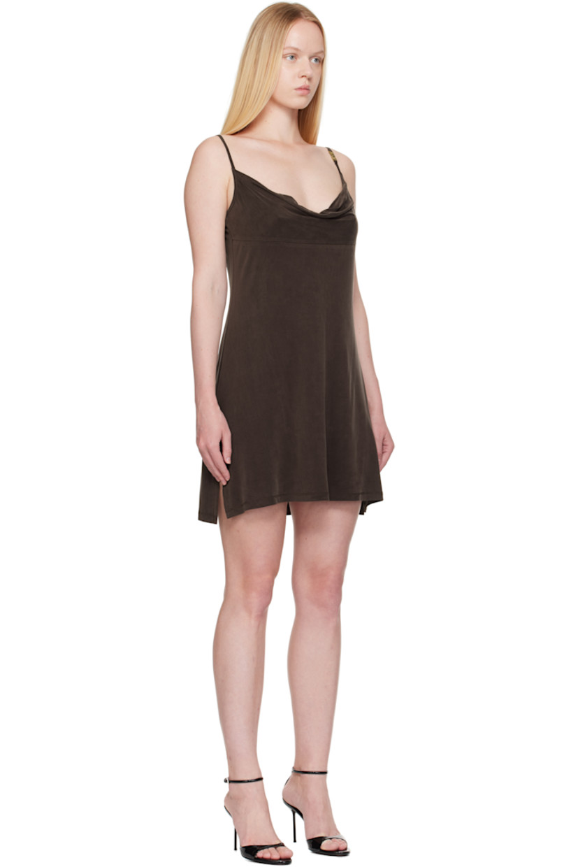 Stretch cupro sateen midi dress.

· Cowl neck
· Logo hardware at shoulder strap
· Adjustable shoulder straps
· Tennis-tail hem

Supplier color: Cocoa