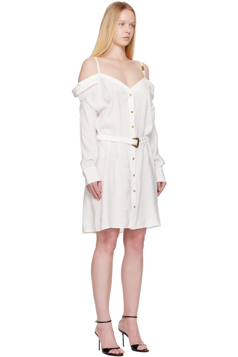 Modal-blend jersey minidress.

· Off-the-shoulder construction
· Adjustable spaghetti straps
· Logo hardware at strap
· Button closure
· Detachable belt at waist
· Belt loops at back
· Barrel cuffs
· Gold-tone hardware

Supplier color: White
