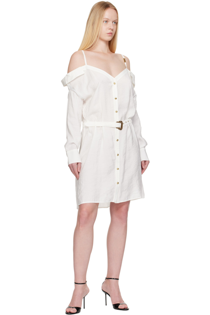 Modal-blend jersey minidress.

· Off-the-shoulder construction
· Adjustable spaghetti straps
· Logo hardware at strap
· Button closure
· Detachable belt at waist
· Belt loops at back
· Barrel cuffs
· Gold-tone hardware

Supplier color: White