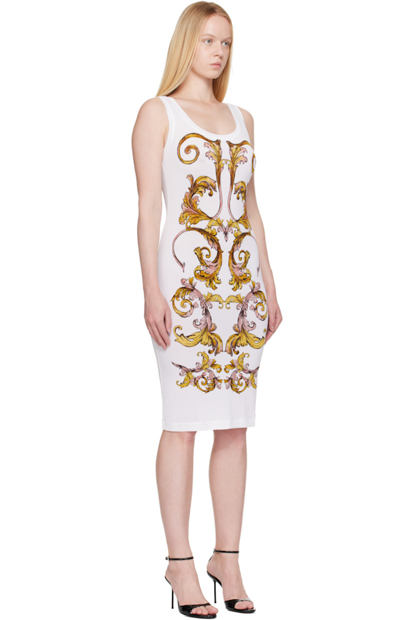 Stretch viscose jersey midi dress.

· Barocco pattern printed throughout 
· Scoop neck

Supplier color: White/Gold