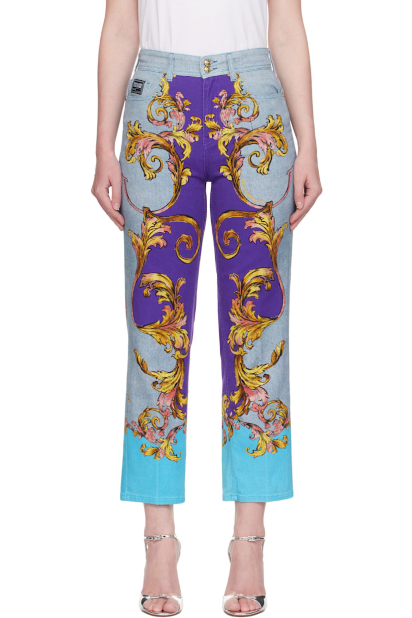 Slim-fit stretch denim jeans.

· Graphic printed throughout
· Belt loops
· Five-pocket styling
· Zip fly
· Logo patch at back waistband
· Logo-engraved gold-tone hardware

Supplier color: Print