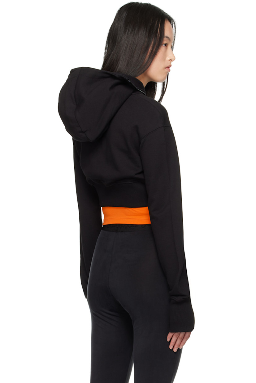 French terry hoodie. 

· Integrated stand collar at hood
· Zip closure
· Logo embroidered at chest
· Rib-knit cropped hem and cuffs
· Dropped shoulders

Supplier color: Black/Print