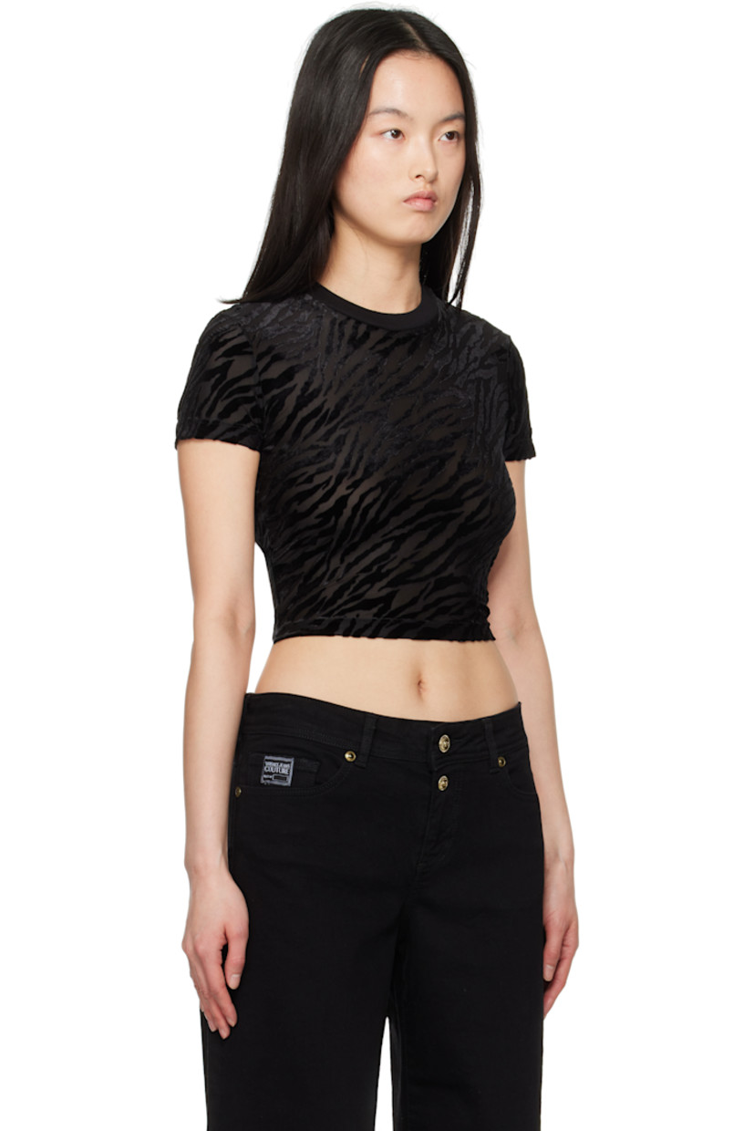 Stretch polyester-blend mesh T-shirt. Graphic pattern flocked throughout. 

· Rib-knit crewneck
· Cropped hem 
· Logo patch at back

Supplier color: Black/Print