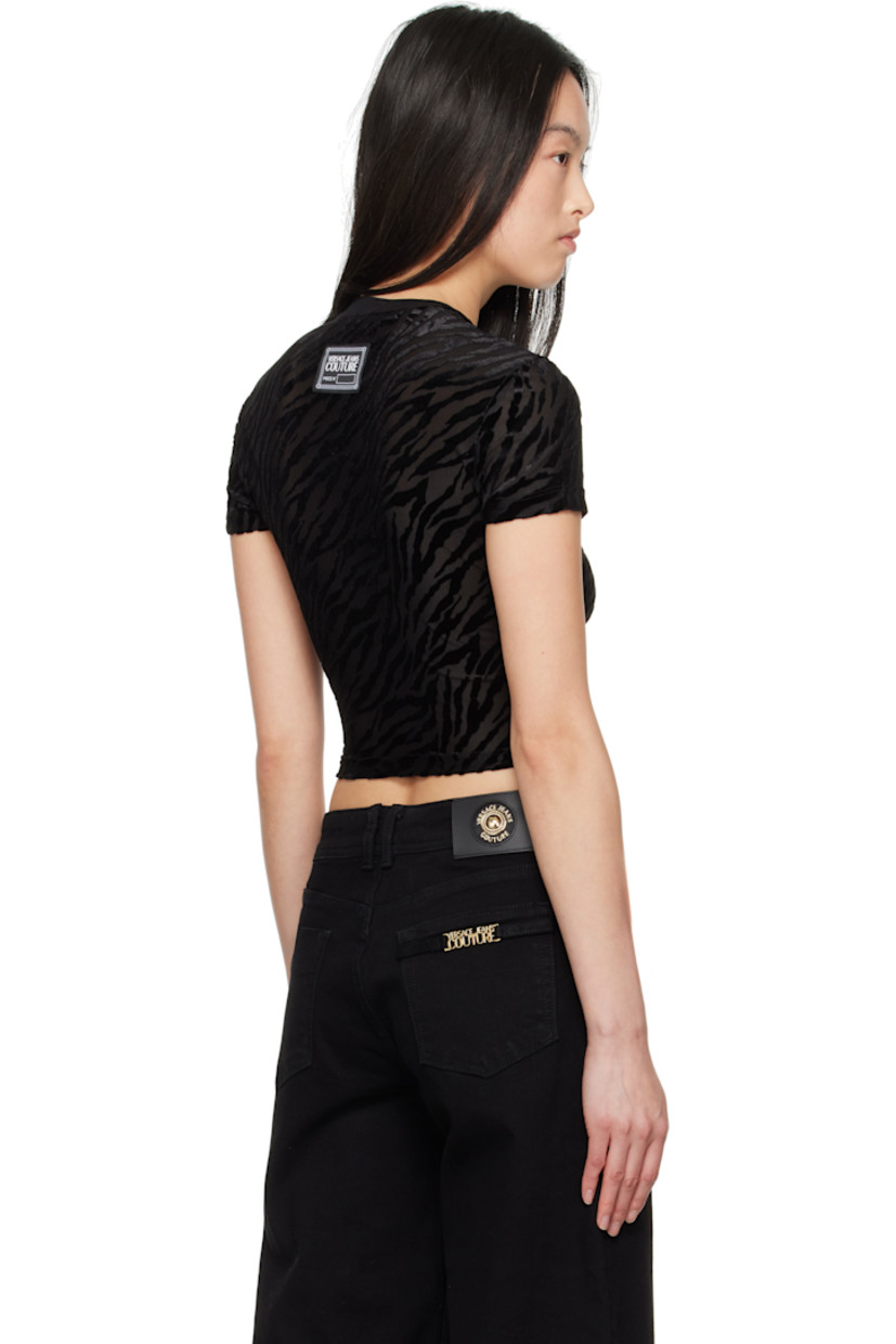 Stretch polyester-blend mesh T-shirt. Graphic pattern flocked throughout. 

· Rib-knit crewneck
· Cropped hem 
· Logo patch at back

Supplier color: Black/Print