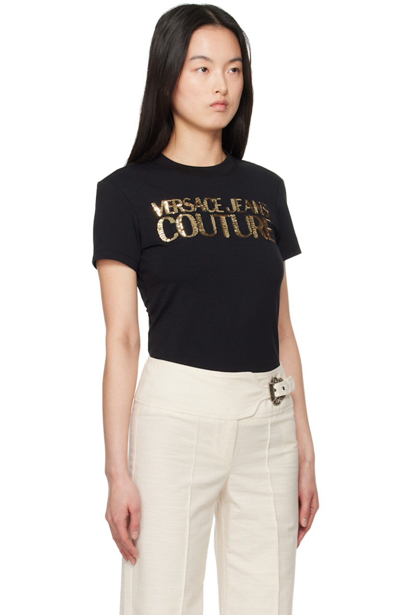 Stretch cotton jersey and semi-sheer stretch nylon mesh T-shirt. 

· Layered construction
· Rib-knit crewneck
· Sequinned logo at chest
· Racer back
· Cutouts at back

Supplier color: Black